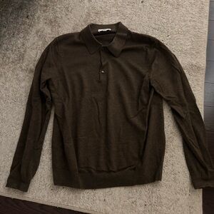 Mango Brown Wool Long Sleeve Polo Sweater SZ L